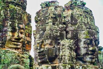 Bayon Temple - Masterpiece of Khmer Architecture built as a Buddhist temple by Jayavarman VII with...