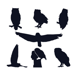 Set Of Owls Silhouette