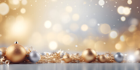 Fototapeta premium Blank white frame on bokeh Christmas background Space fore text 