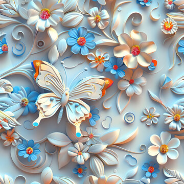 **butterfly and flowers 3d pattern** - Image