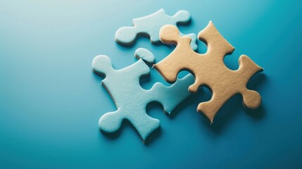 Puzzle jigsaw for business strategy solution isolated on blue background. AI generated image
