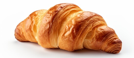a close up of a croissant on a white background . High quality