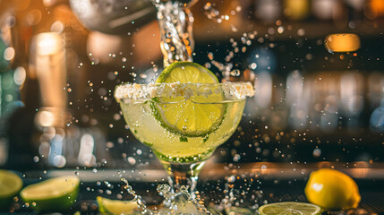 mojito cocktail on a table, cocktail, drink, glass, beach, juice, summer, tropical, alcohol, cold, fruit, sea, ice, party, orange, beverage, water, lemon, blue, refreshment, mojito, food, straw,