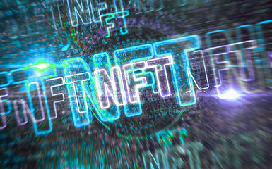 NFT non-fungible token symbol digital concept 3d illustration - obrazy, fototapety, plakaty