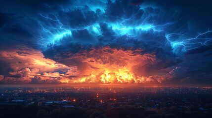 Fototapeta na wymiar Large Lightning-Filled Cloud in Sky