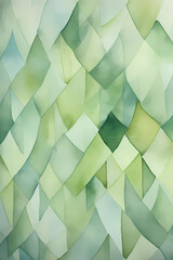Fototapeta na wymiar Green Geometric Abstract Pattern watercolour painting diamond shapes