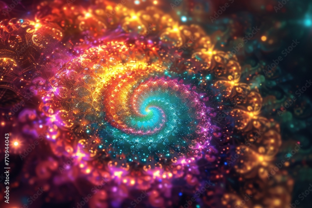 Poster this image features a vibrant and intricate spiral design that captures the viewers attention, a hyp