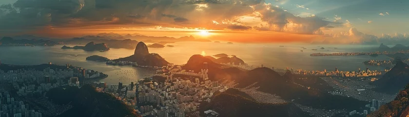 Foto auf Acrylglas Rio de Janeiro, golden hour, iconic mountains, wide angle for a breathtaking wallpaper , cinematic © NatthyDesign