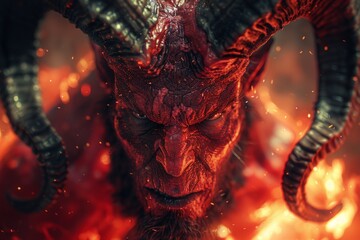 Angry Demon With Large Horns - obrazy, fototapety, plakaty