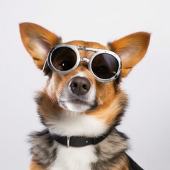 Cute funny puppy wearing sunglasses