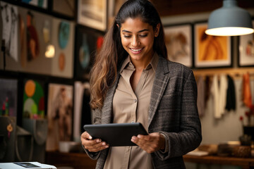 Confident Businesswoman Using Tablet in Studio