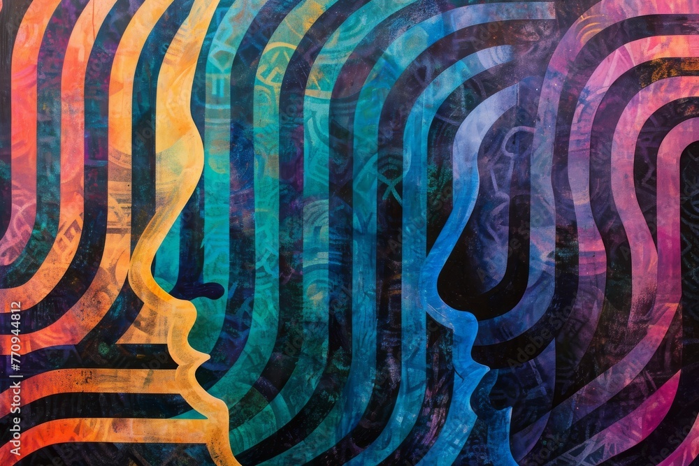 Poster a painting showcasing two faces in distinct hues, capturing the diversity and uniqueness of each ind