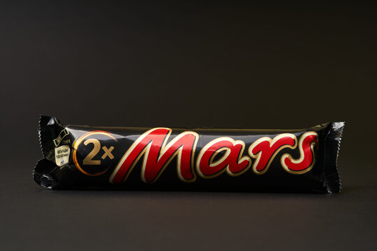 Lviv, Ukraine - February 14, 2024 : Mars chocolate bar on black background