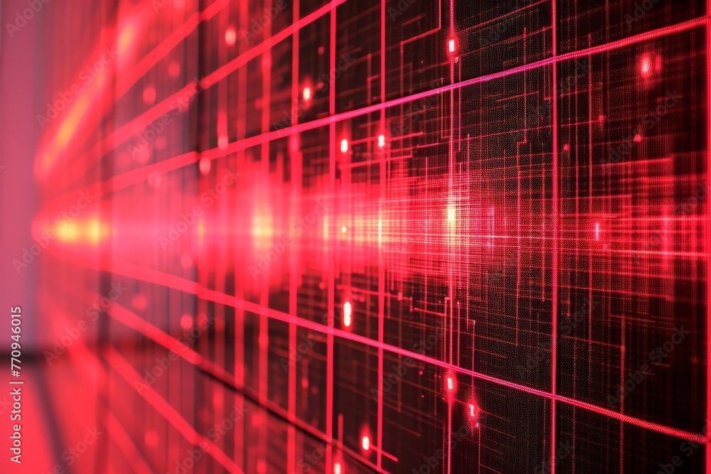 Poster a photo of a red and black wall with squares on it, creating a visually striking geometric pattern, 
