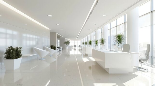 Modern interior design indoor clean white office workspace. AI generated image