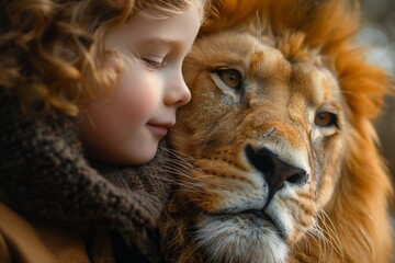 Young Girl Hugging Lion © Ilugram