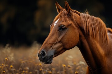 Brown Horse in Yellow Flower Field