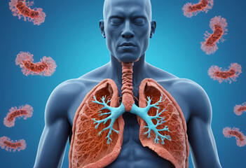 Lung anatomy on blue background - obrazy, fototapety, plakaty