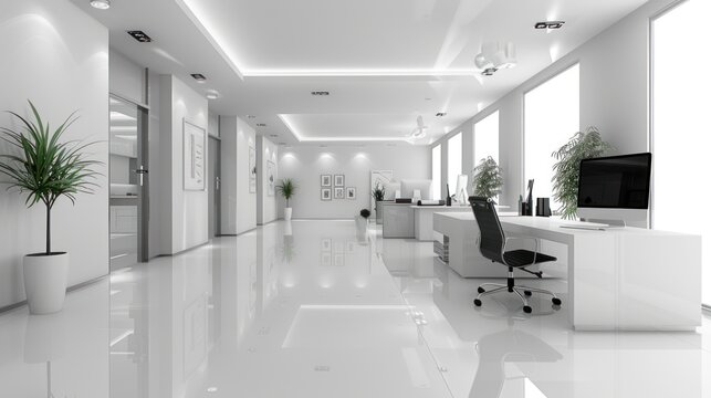 Modern white indoor office for workspace clean interior design. AI generated image