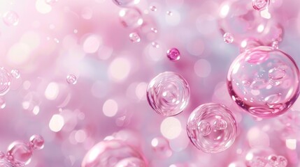 Beautiful transparent cosmetic pink gas bubbles water. AI generated image