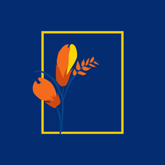 Flower logo. Traditional Ukrainian painting of Petrykivka. Elements of blue and yellow floral ornament. Decorative vector illustration.	
