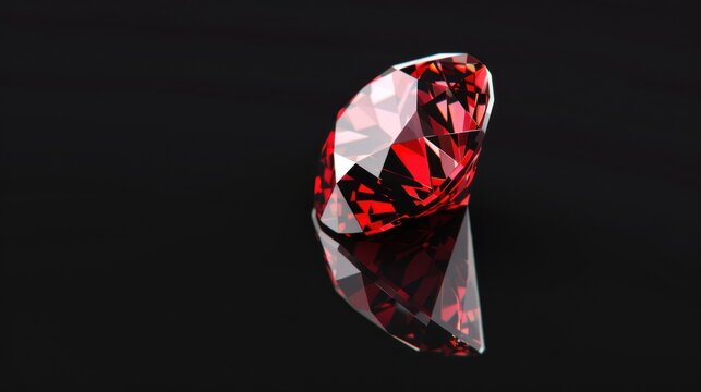Close up single red diamond jewelry isolated black background. AI generated image