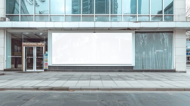 View horizontal white empty signage front store for mock up. AI generated image