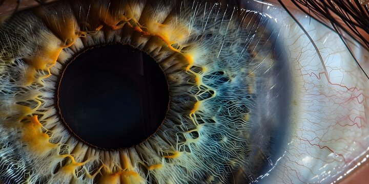 Closeup of a human eye with various eye conditions like keratoconus diplopia and optic nerve damage. Concept Eye Conditions, Closeup Photography, Keratoconus, Diplopia, Optic Nerve Damage