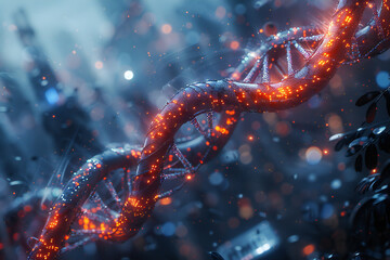 3D photorealistic image destruction of red DNA molecule - obrazy, fototapety, plakaty