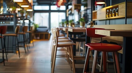 Empty modern cafe interior with chairs and table