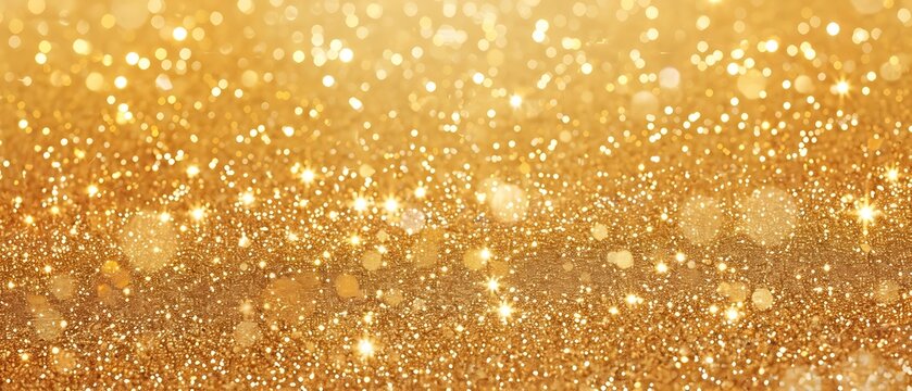 Gold glitter texture or golden sparkle background. Wide panoramic glitter texture abstract background. glitter gold backgrounds - Generative AI