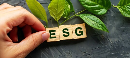  Environmental Social and Governance (ESG). ESG on a woodblock It is an idea for sustainable organizational development, Solar Power Plant. Generated with Ai
 - obrazy, fototapety, plakaty