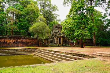 Angkor Thom - View of the moat surrounding the Bayon temple complex at Siem Reap, Cambodia, Asia