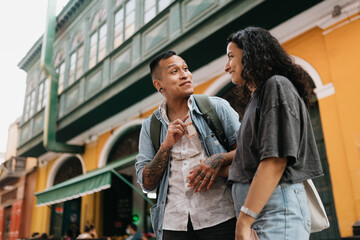Couple Shopping in Colorful Street