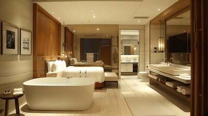 Fototapeta na wymiar Hotel Suite With Bathroom