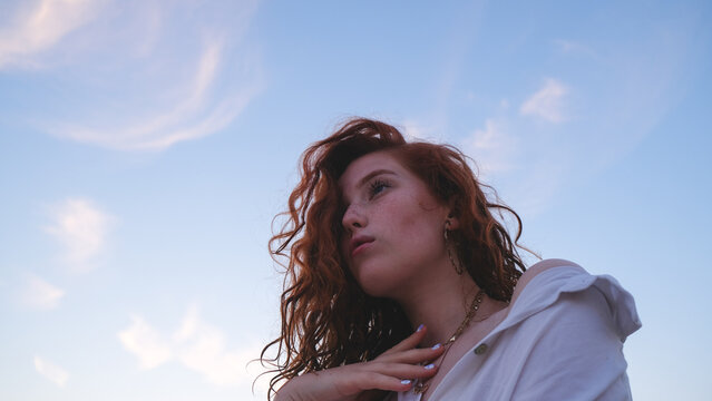 Portrait of a beautiful girl in sunset light. 

