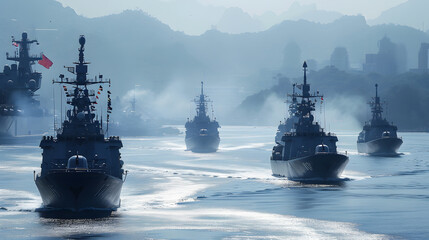 war at sea warships in the battle, generative ai