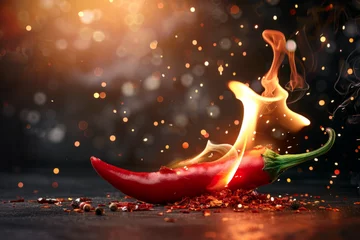 Fotobehang Hete pepers A burning red hot chili pepper