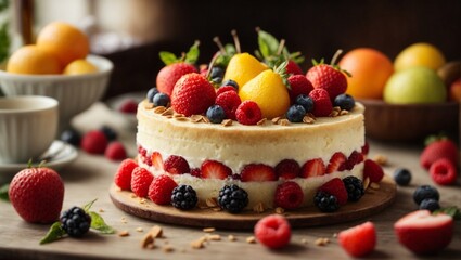 Delicious cake with fruits