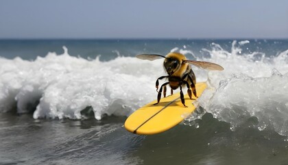 a-bee-with-a-surfboard-riding-waves-at-the-beach- 2