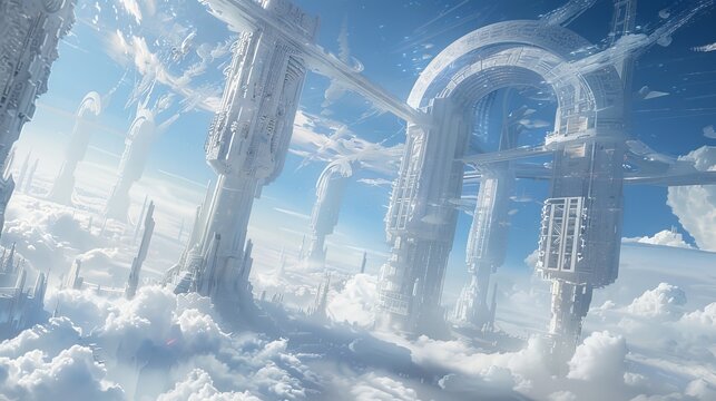 A futuristic megastructure reaching into the sky