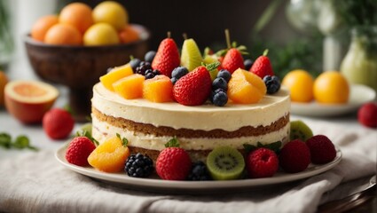 Delicious cake with fruits