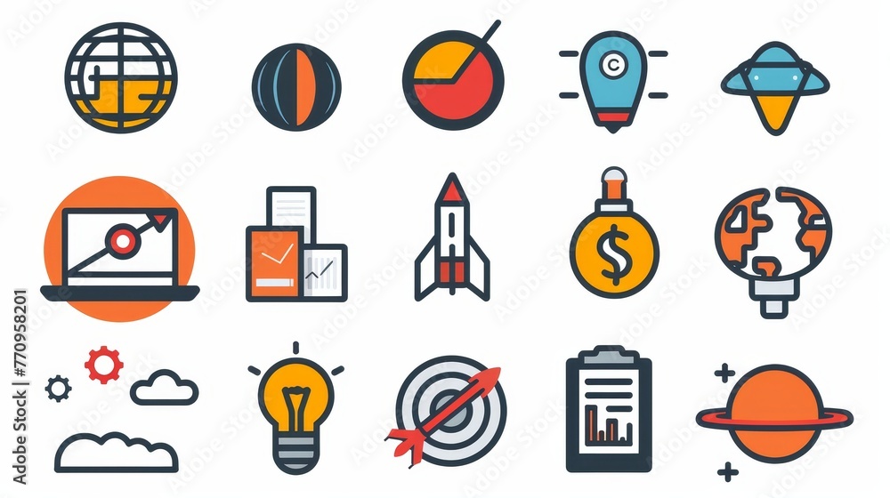 Poster graphic resources: a collection of modern and minimalist icons representing various industries and c