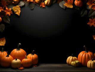 Naklejka na ściany i meble Halloween background with pumpkins and autumn leaves. 3D Render