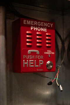 Emergency phone box with call connected indicator in Manhattan