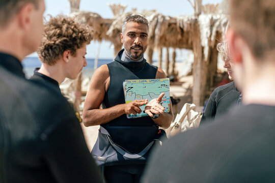 Scuba instructor at briefing showing sign how much air do you have?