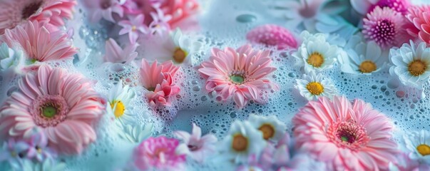 Fototapeta na wymiar foam with flowers background.