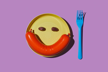 sausage in a plate as a smiley