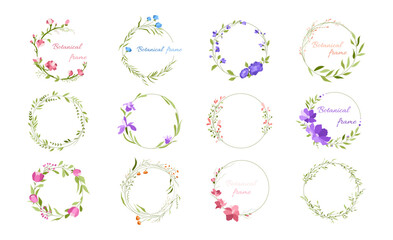 Flowers circle frame vector set