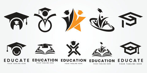 set bundle education logo icon design vector illustration - obrazy, fototapety, plakaty